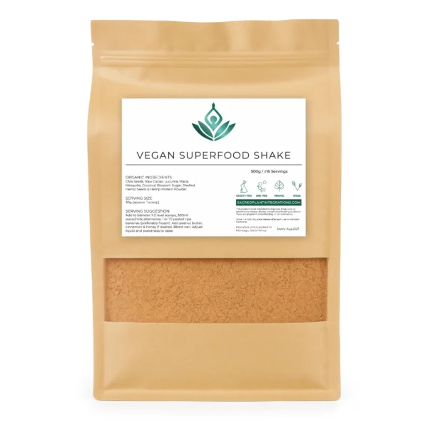 Handcrafted Vegan Superfood Protein Shake made with organic chia, cacao, hemp, lucuma, maca & more. Gut-friendly, gluten-free, sugar-free & preservative-free.